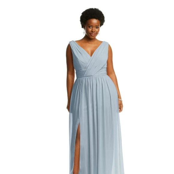 Dessy Collection Draped Chiffon Womens Maxi Dress With Front Slit Color Mist Siz - Picture 1 of 6